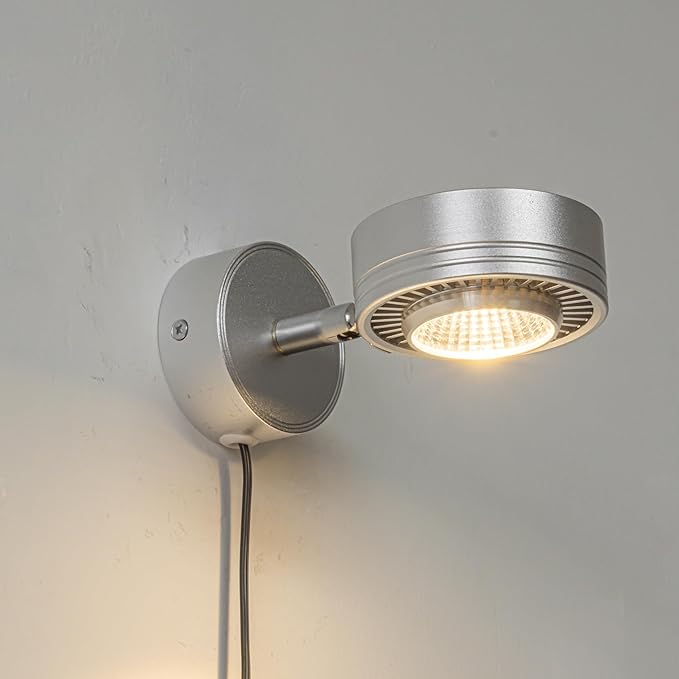 Set of Two Silver Plant Lights Full Spectrum LED Adjusted Angle Wall Lights 10W Warm Light Plug in Cord Spot Lamp Imitation Sunlight for Indoor Home Plants Growing