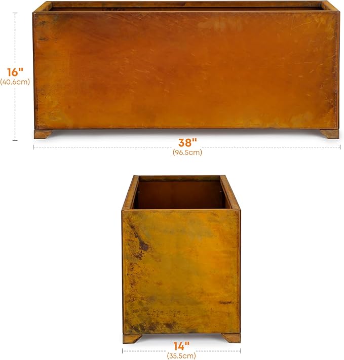Stanbroil Corten Steel Large Planter Box - 38 x14 x16 Inch Rustic Metal Rectangular Planter Box for Patio Porch Garden Commercial Décor