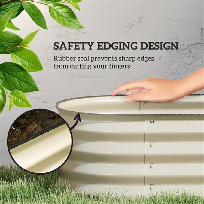94.5 Inch Cream Galvanized Steel Raised Garden Bed Planter – Open Bottom Weed Resistant Outdoor Planter for Vegetables Herbs Flowers Easy to Assemble with Screws
