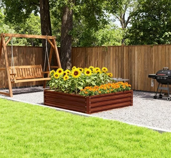 Metal Planter BoxGalvanized Raised Garden Bedfor Growing Vegetables Flowers Herbs Succulents