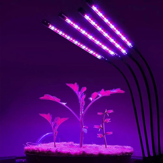 Grow Light Plant Lights for Indoor Plants 4 Heads LED Grow Light with Full Spectrum &amp Red Blue Purple Spectrum for Indoor Plant Growing Lamp 3/9/12H Timer 9 Dimmable Levels (Four Head)