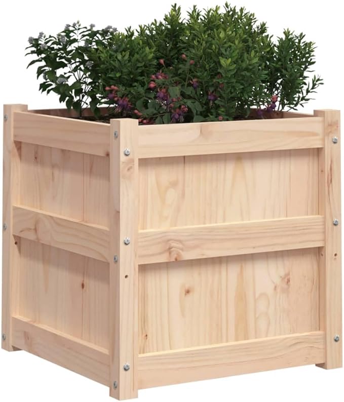 Pine Wood Planter Box for Flower Vegetable Plant Herb Gardening - Outdoor Large Bed for Patio Growing 19.7x19.7x19.7