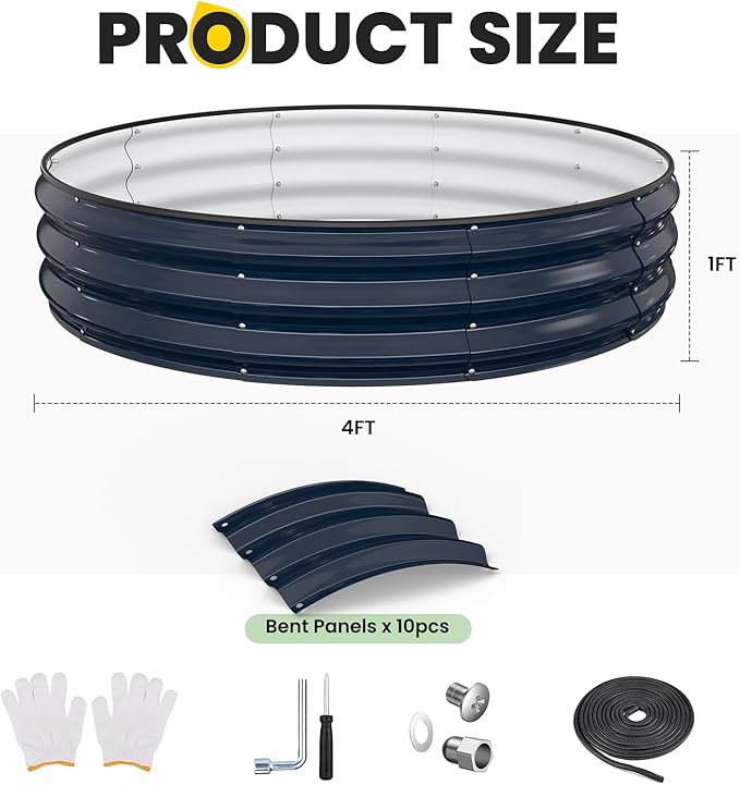 Galvanized Raised Garden Bed 4×4×1 FT Round Metal Raised Garden Bed Outdoor Planter Box with Open Bottom Rust-Resistant Steel Garden Bed for Vegetables Herbs Flowers Easy Assembly