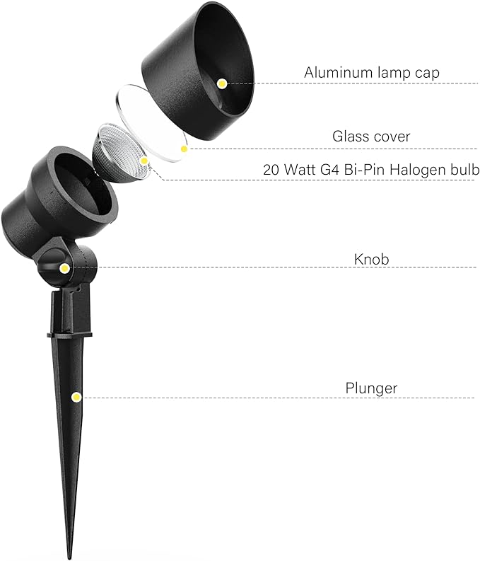 VM Low Voltage Landscape Lights 12V AC 20W Outdoor Spotlight Flood Lights 145 Lumens G4 Bi-Pin Halogen Lighting 2800K Warm White Light for Garden Yard Pathway Driveway Lighting 8Pack