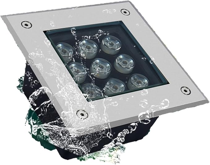 Square Landscape Lamp Recessed Outdoor Buried Lights 12V Low Pressure Stainless Steel Well Light IP67 Waterproof Round Garden LED Spotlight(Green5w)