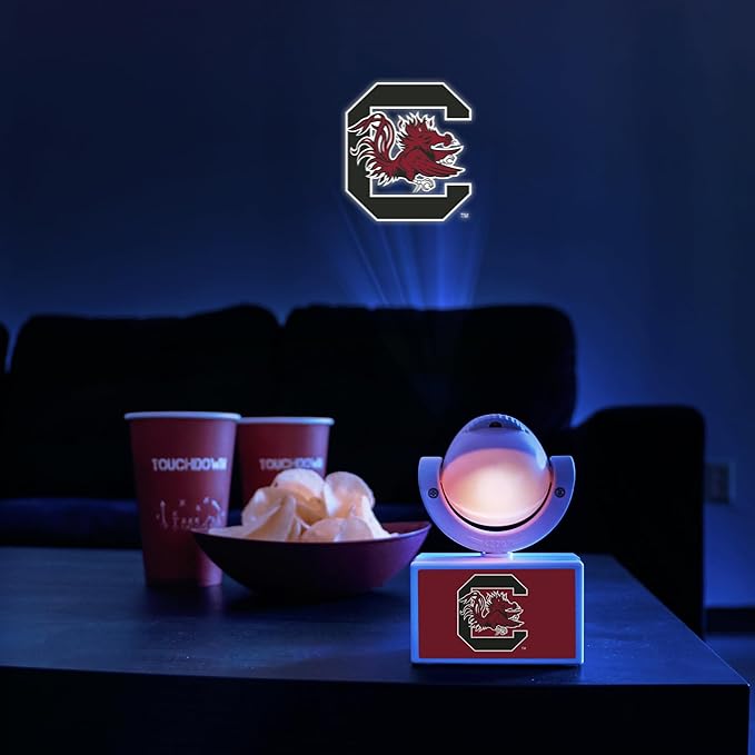 Sporticulture NCAA American Football South Carilona - Adjustable Led Mini Spotlight Projector with 6 Team Logo Designs - Portable &amp Rechargeable Spotlight - Battery-Operated - 4.375” x 3.125”