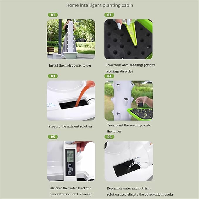 Hydroponics Tower Indoor Growing System Vertical Hydroponic Vegetable Growing Machine with Pump And Movable Water Tank Garden Planter Indoor Smart Garden Kitfor Both Indoor And Outdoor28 holes