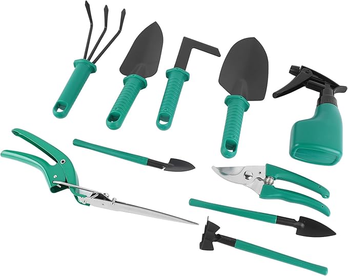 Respicefinem Garden Tools Set 10 Piece Premium Gardening Tools with Scissors Spades Shovels and Spray Cans for Yard Garden Irrigation and Branch Trimming