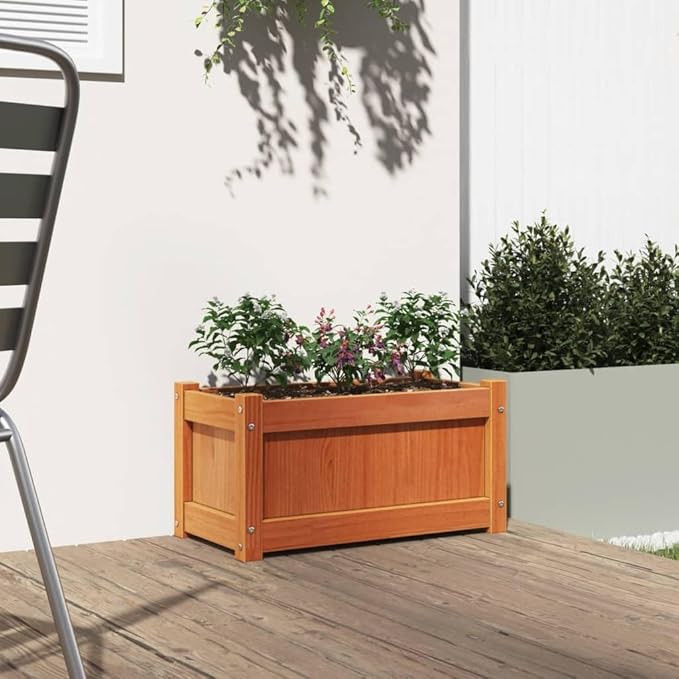 23.6 Rustic Pine Wood Raised Garden Bed Planter Box Wax Brown Rectangular Outdoor Planter for Balcony Patio Flower Vegetable Gardening