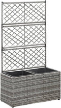 Planter Above Ground Garden Bed Herb Garden Planter Trellis Raised Bed with 2 Pots 22.8 x 11.8 x 42.1 Poly Rattan Gray Easy to Assemble for Backyard Patio Deck Lawn