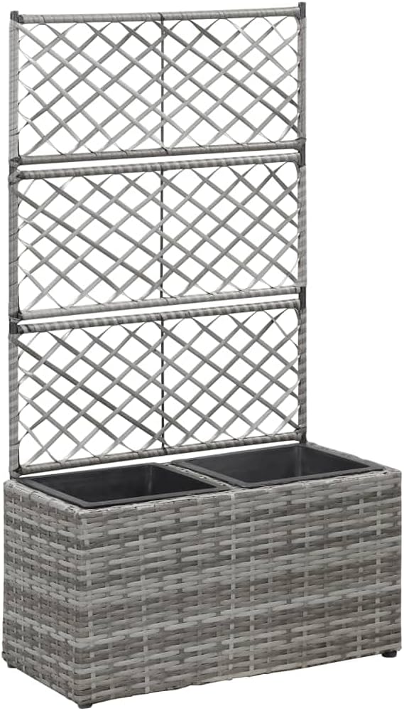 Planter Above Ground Garden Bed Herb Garden Planter Trellis Raised Bed with 2 Pots 22.8 x 11.8 x 42.1 Poly Rattan Gray Easy to Assemble for Backyard Patio Deck Lawn