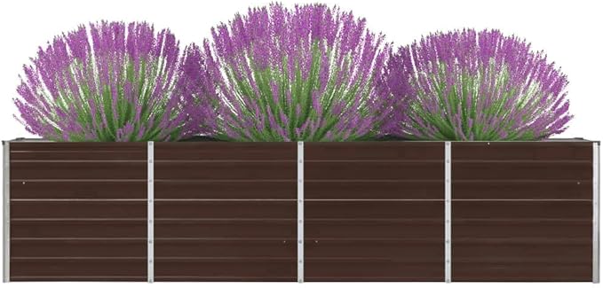 Garden PlanterOutdoor Plant BoxPatio Balcony Deck for Growing Flowers Vegetables Tomatoes and HerbsRaised Garden Bed 126x15.7x30.3 Galvanized Steel Brown