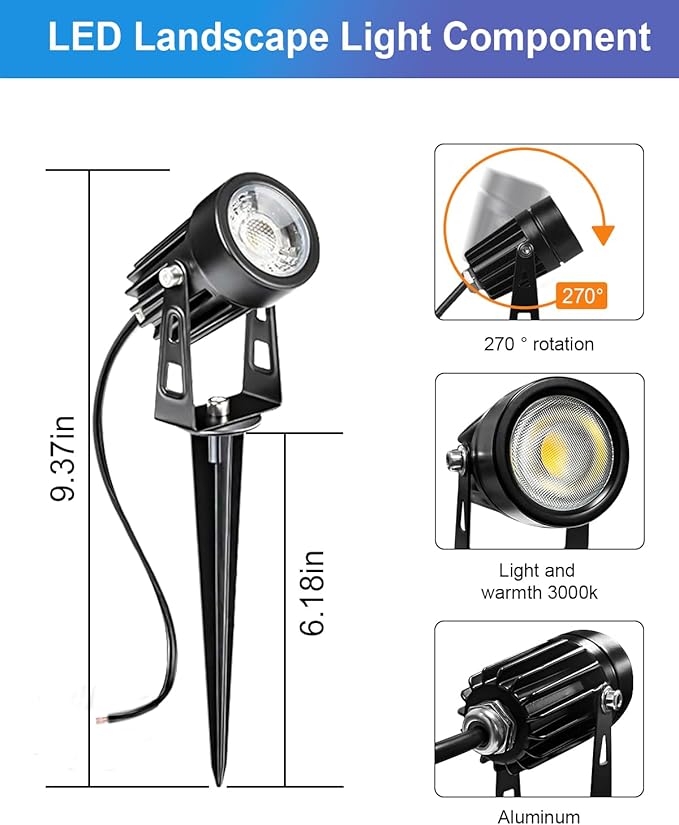 8-Pack Low Voltage Landscape Lighting Kit with WiFi 72W Transformer 3W LED Spotlights with 65ft Cable App and Voice Control 3000K Warm White 12-24V IP65 Outdoor Pathway Uplights