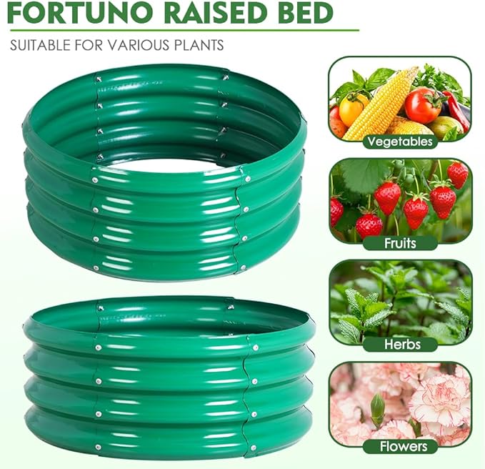 2Pcs 3X3X1.5 Ft Round Galvanized Raised Garden Bed Kit Green Outdoor Planter Garden Bed Metal Raised Box for Fruits Vegetables and Herb Fire Pit Rings