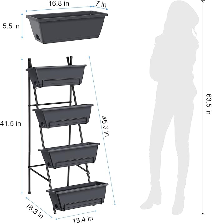 OYEAL Raised Garden Bed 4 Tier Vertical Garden Planter Indoor Outdoor Raised Planter Box with Legs Elevated Herb Garden Planters for Flowers Vegetables Plants Grey