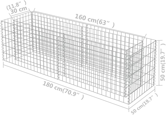 Gabion Raised Bed Galvanized Steel Gabion Planter Raised Bed Wire Fencing Patio Flower Plant Basket Rock Stone Fill Mesh Fence 70.9x19.7x19.7-340