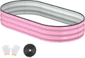 Raised Garden Bed 6x3x1ft Galvanized Outdoor Planter Beds with Safety Edging and Gloves Oval Metal Planter Box for Gardening Vegetables Flowers Herb-Blossom Pink