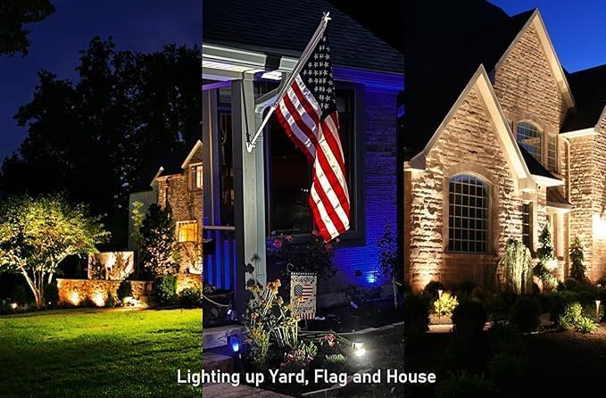 Warm White Yard Spot Lights Outdoor Spotlights 3000K 120V 10W IP65 Waterproof Metal Case Landscape Lighting Outside Uplights with Spiked Stand for House Pathway Tree Flag Front Porch 4 Lights