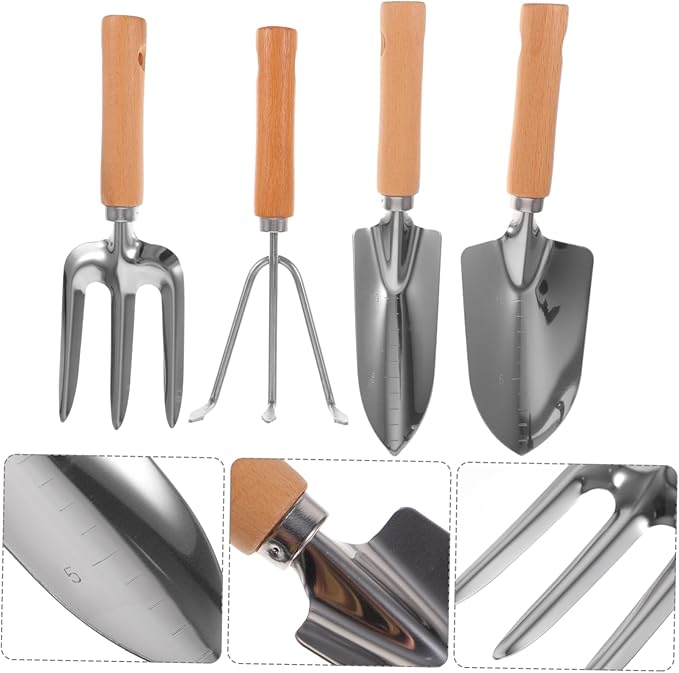 Garden Tool Set Complete Kit Rake Shovel Hoe Trowel Durable Stainless Steel Comfortable Wooden Handle for Gardening