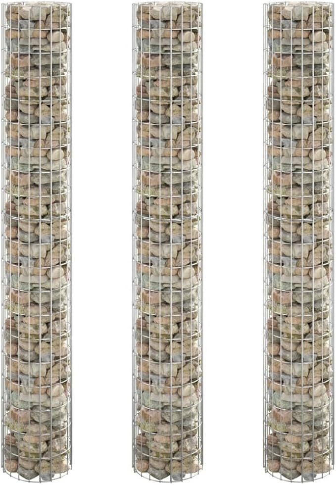 3 Piece Gabion Baskets Set Galvanized Wire Gabion Raised Bed Gabion Cages Basket Steel Woven Gabion Net for Backyard Garden Ø 11.8x78.7(3 pcs)