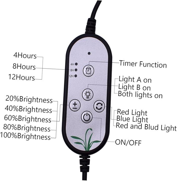 SUPVOX 9w Adjustable Led Plant Grow Light Dimming Levels for Indoor Plants Grow Lamp Timing Function for Hydroponic Garden