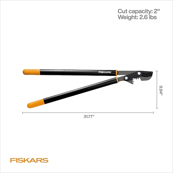 Fiskars 32 PowerGear Bypass Loppers Patented Mechanism Multiplies Force to Reduce Strain Heavy-Duty Precision-Ground Steel Blade for Living Growth Trims Tree Branches up to 2 Diameter