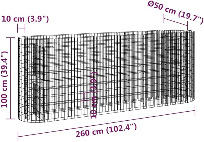YAFF Large Rectangular Galvanized Iron Gabion Raised Bed - Silver Outdoor Garden and Patio Border for Plants 102.4 x 102.4 x 39.4