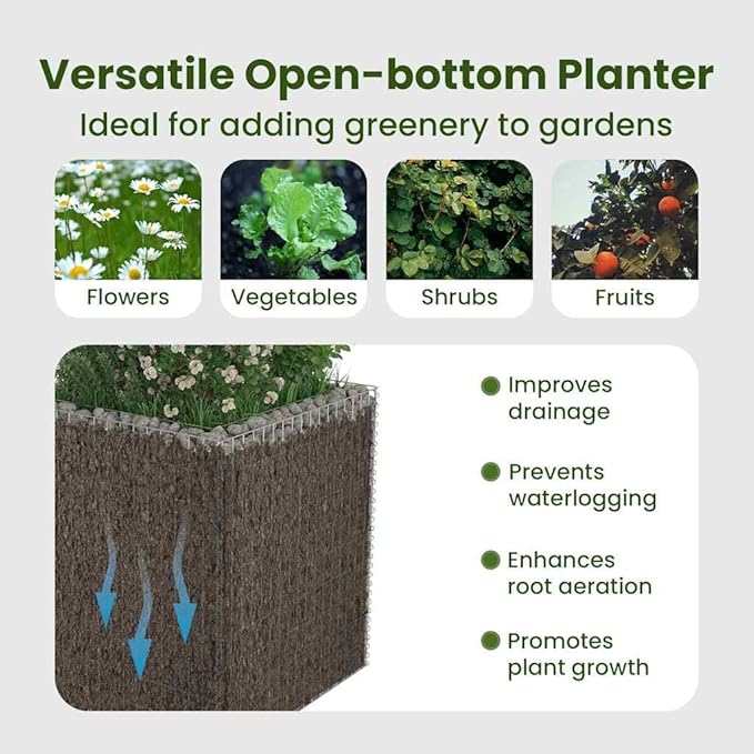 vidaXL Gabion Raised Bed in Galvanized Steel 35.4x35.4x39.4 – Proof Weather- High Load Capacity - Perfect Garden Patio Planter with Sturdy Grid - Silver