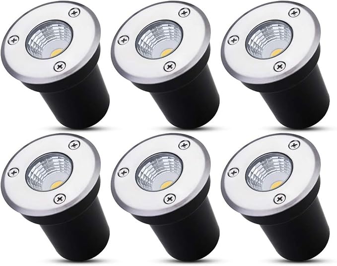 6Pcs Stainless Steel Outdoor Recessed LED Spotlight 3W IP67 Waterproof Garden Buried Light for Landscape Pathway