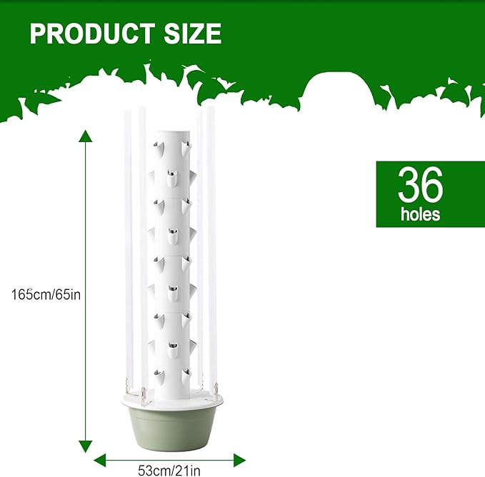 Hydroponic Tower Growing Kits Hydroponics Tower with LED Grow Light Hydroponics Tower Automatic Water Circulation System for Herbs and Vegetables 5/7/9 Thfloor(165cm/65in)