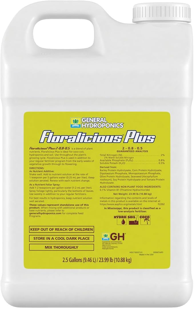 General Hydroponics Floralicious Plus Vitality Plant Food 2-0.8-0.5 2.5 gal.