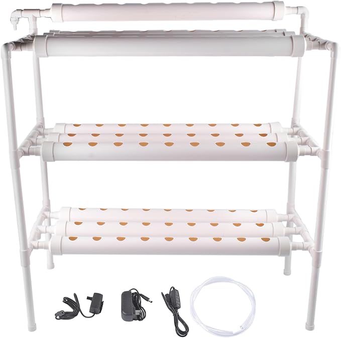 Hydroponic Grow Kit 3 Layer 90 Plant Sites 10 Food-Grade PVC-U Pipes Floor Standing Hydroponic Grow System for Leafy Vegetables