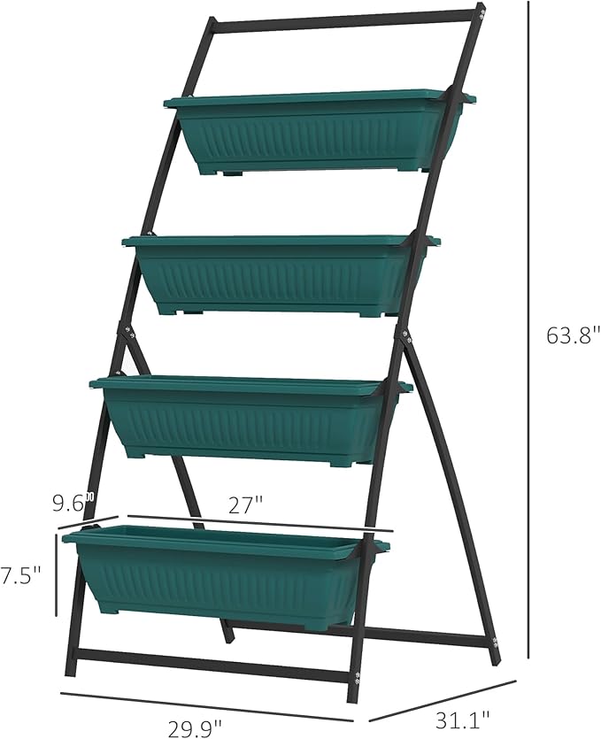 Raised Garden Bed 4 Tier Vertical Garden Planter Set 4 Outdoor Planter Boxes with Stand Self Draining Design Elevated Garden for Vegetable Flowers &amp Herbs Green