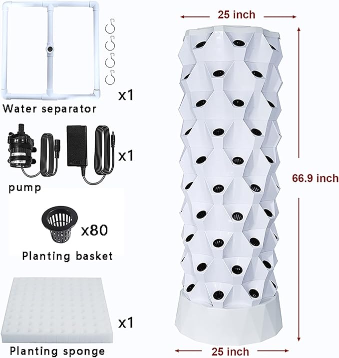 80 Pots Hydroponics Tower Set Hydroponic Growing System Hydroponic Growing Kit for Indoor &amp Outdoor with Hydrating Pump Timer Adapter