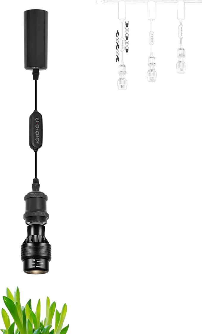 Adjustable Height Juno Track Light Pendants Full Spectrum AUTO 10W Plant Growing Lamp Matte Black Industrial Porcelain Lamp Holder Timer for Indoor Basil Kitchen Green House Customizable