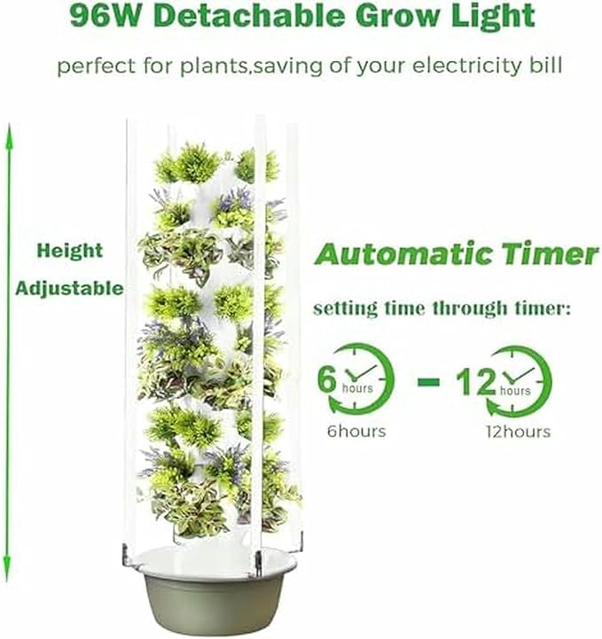 Vertical Hydroponics Growing System Kit - Indoor Garden Planter with Adjustable Grow Light for Herbs &amp Vegetables - Smart Home Hydroponic Tower for Easy Gardening-