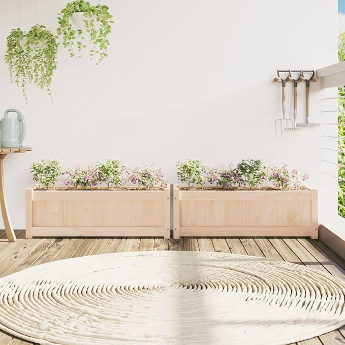 Garden Planters 2 pcs Planter Boxes Raised Flower Bed Standing Planter Gardening Box Suitable for Corridor Nursery Courtyard Orchard Solid Wood Pine