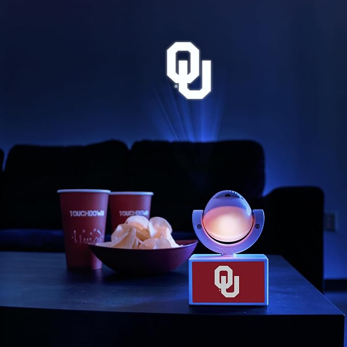 Sporticulture NCAA American Football Oklahoma Sooners - Adjustable Led Mini Spotlight Projector with 6 Team Logo Designs - Portable &amp Rechargeable Spotlight - Battery-Operated - 4.375” x 3.125”