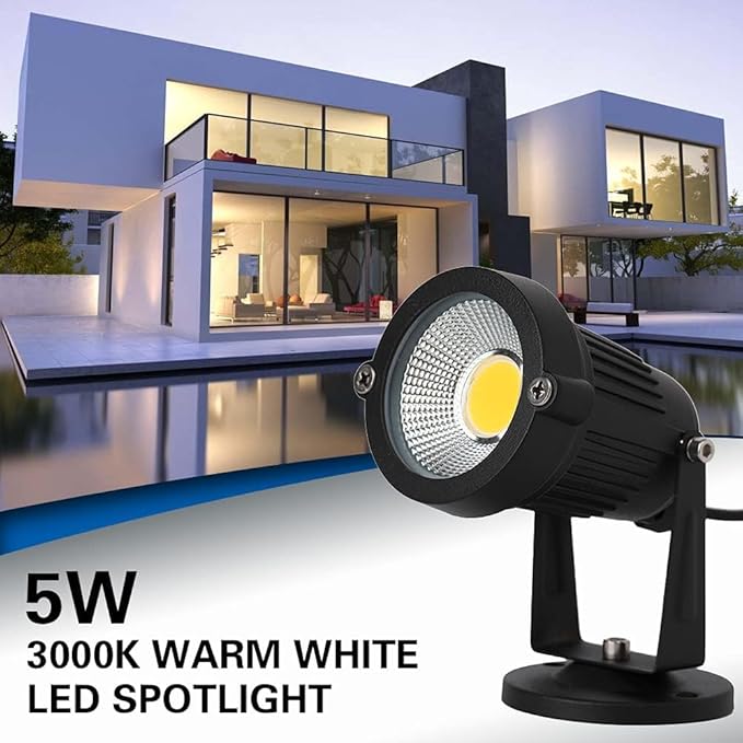 110V Landscape SpotlightLED Landscape Lighting Outdoor for Flag Pole LightIP65 Landscape Lights 3000k Garden Light 6FT Cord with US 3 Prong (BaseStake Included) (5 Watts)