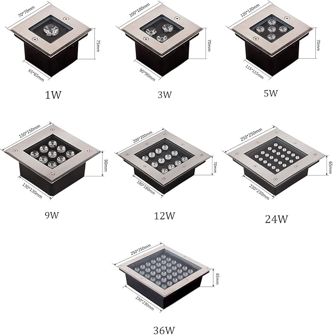 LED Landscape Lights Outdoor Recessed Ground Light IP66 Waterproof AC85-110V Square Underground Light for Garden Driveway Deck Step Walkway Landscape Lamp