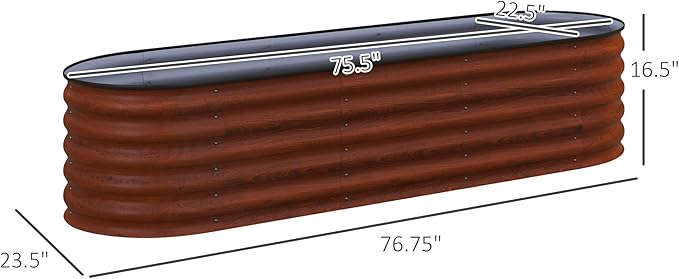 6.5' x 2' x 1.4' Galvanized Raised Garden Bed Kit Outdoor Metal Elevated Planter Box with Safety Edging Easy DIY Stock Tank for Growing Flowers Herbs Vegetables Brown