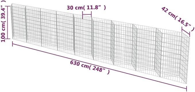 Galvanized Steel Gabion Planter Raised Bed Outdoor Garden Galvanized Steel Wire Mesh Grid Stone Wall Flower Raised Bed for Vegetables Flowers Plants 248x11.8x39.4