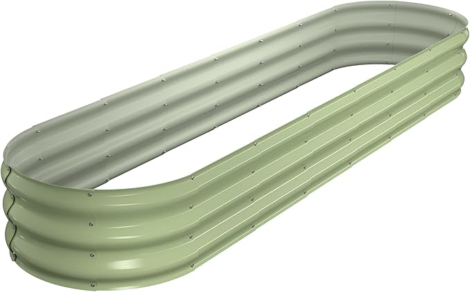 Raised Garden Bed Kit 8x2x1 ft Galvanized Planter Box Outdoor Oval Large Metal Raised Beds for Gardening Vegetables Flower Herb (Avocado Green)