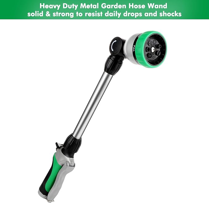 RESTMO Metal Watering Wand Heavy Duty Garden Hose Wand with 180° Swivel Ratcheting Head 16-Inch Hose Nozzle Sprayer with 7 Spray Patterns and Flow Control Ideal to Water Hanging Baskets and Shrubs