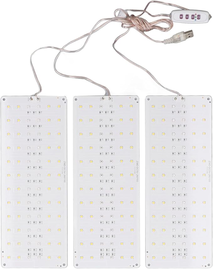 Focket LED Plant Grow Light Full Spectrum Adjustable Brightness with 8H 12H 16H Timer for Greenhouses Bookcases Cabinets (3 Head)