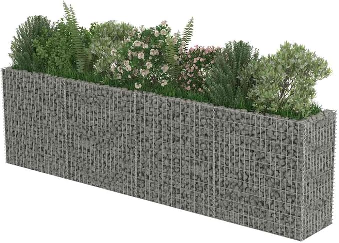 Large Gabion Raised Garden Bed Silver Galvanized Steel 141.7x19.7x39.4 inch Rectangular Planter for Outdoor Plants Durable Metal Construction