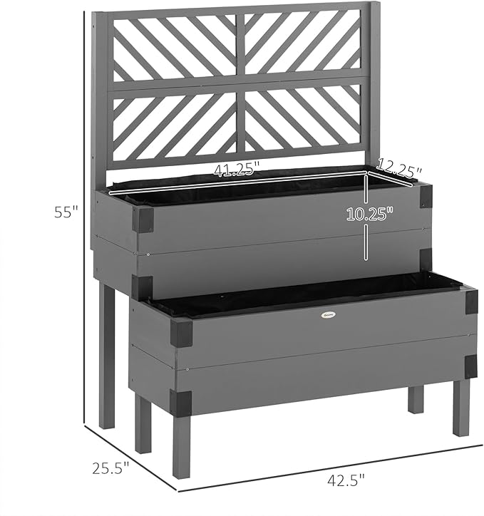 Raised Garden Bed with Trellis - 2 Tier Wooden Elevated Planter Box with Legs and Metal Corners - Ideal for Vegetables Flowers Herbs