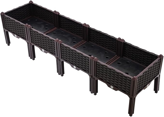 4 Pack Raised Garden Bed 61.41 * 14.96 * 15.35in PP Elevated Raised Planter Box Floor Standing Plants Elevated Garden Boxes Outdoor Gardening Planter Box for Backyard Patio Balcony