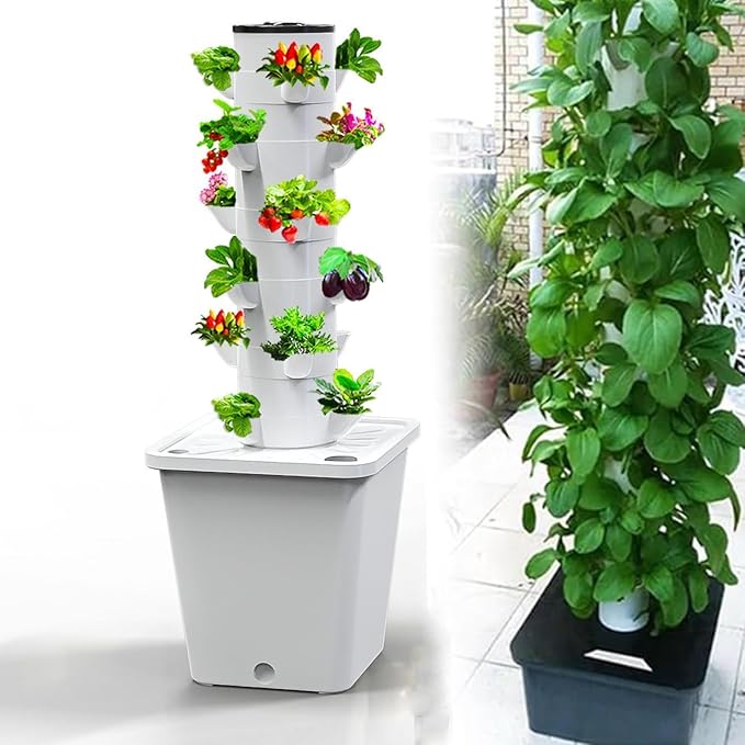 Hydroponics Growing System Indoor Aeroponics Growing Kit Moveable Aeroponics Growing Tower 15/20/25/30 Garden Tower with LED Light for Patio Balcony20holes