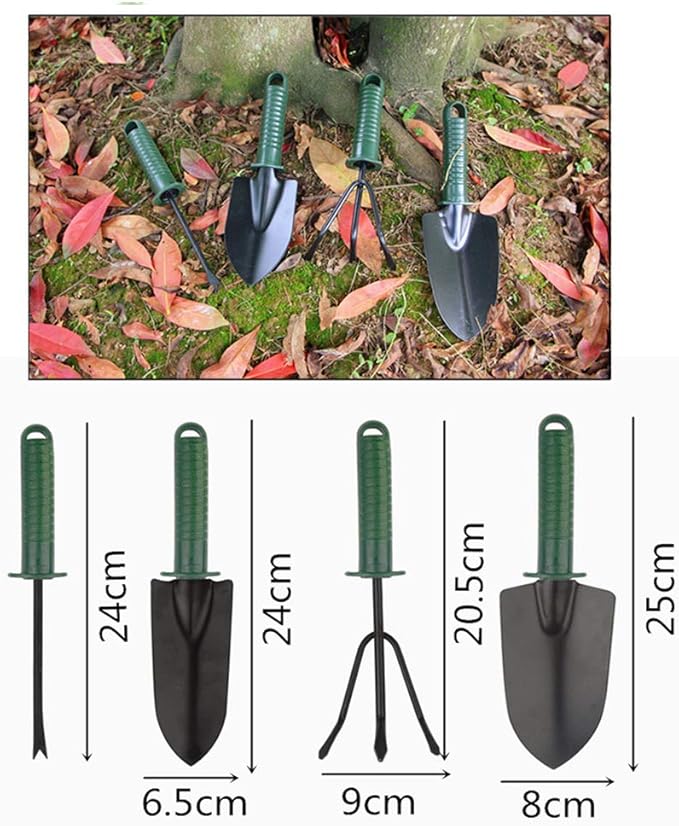 tooloflife 4 Pieces Garden Tool Set Including Rake Tip Shovel Round Shovel Seedling Device Planting Flower Shoveling Soil Gifts for Women Men